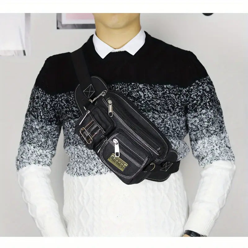 Sac banane homme multi-poches en toile – Pratique, robuste et parfait pour les voyages