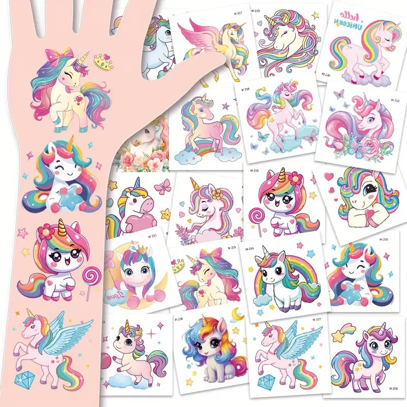 Tatouages Éphémères Licorne pour Enfants – Lot de 20 Feuilles Colorées et Mignonnes, Faciles à Appliquer