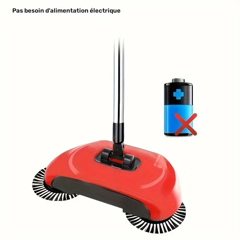 Balai Mécanique Rotatif 360° Sans Électricité – Ramasse-Poussière et Débris avec Brosse Intégrée