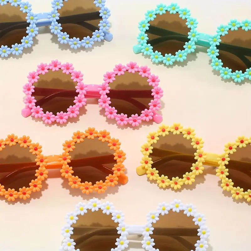 Lunettes de soleil enfants rondes fleuries rétro – Protection UV et style coloré