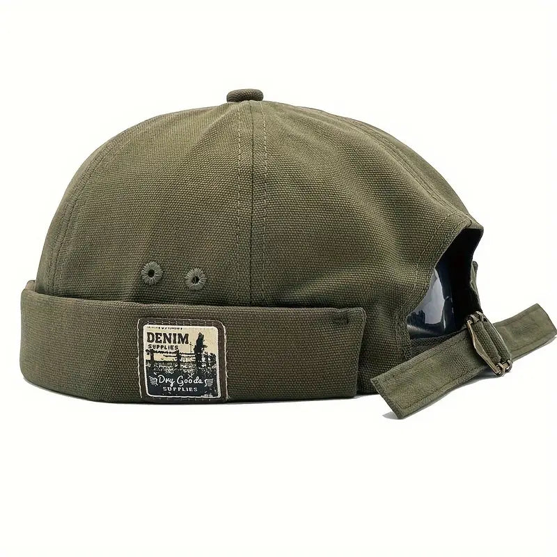 Bonnet docker homme style rétro – Casquette sans visière en coton kaki ajustable