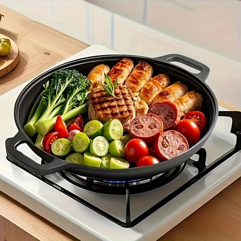 Poêle en fonte camping avec poignées – Plat de cuisson robuste pour barbecue, feu de camp et cuisine outdoor