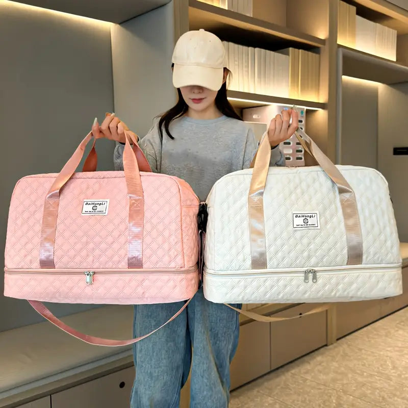 Sac de Sport Matelassé – Grande Capacité, Compartiment Chaussures et Bandoulière Ajustable pour Voyage, Fitness et Week-End