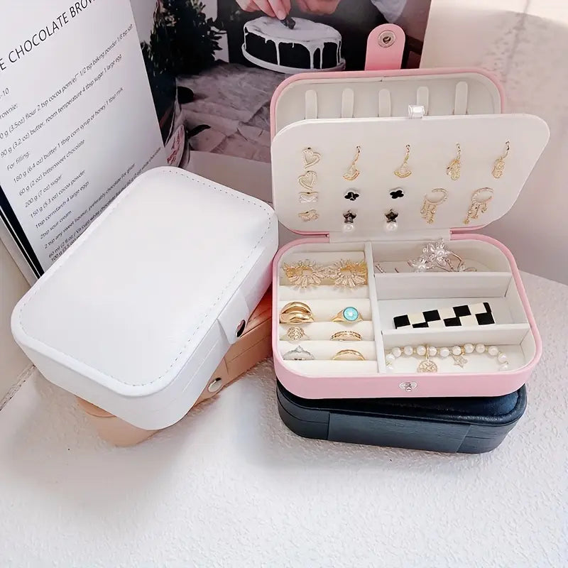 Boîte à bijoux de voyage en cuir noir – Rangement compact pour bagues, colliers et boucles d’oreilles