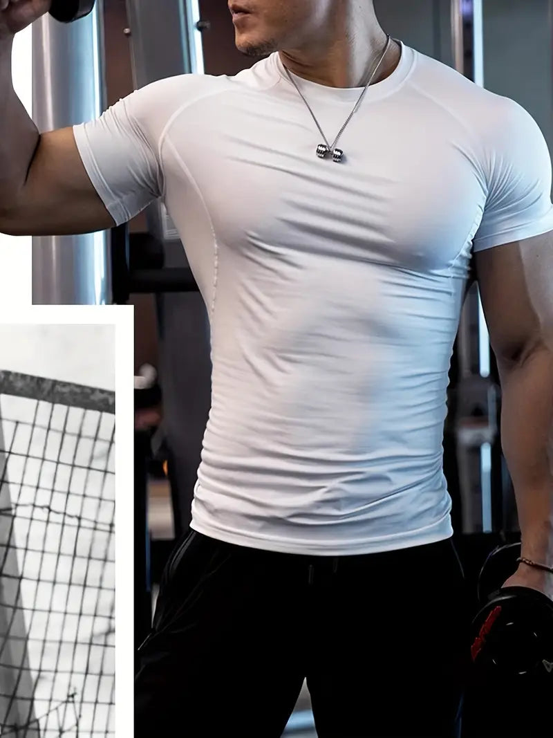 T-shirt de sport homme compression – Respirant & extensible – Idéal musculation, running et fitness