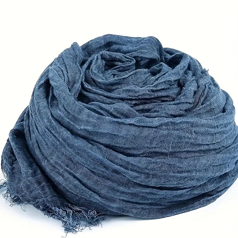 Écharpe homme bleu denim – Foulard long en coton léger avec finitions effilées