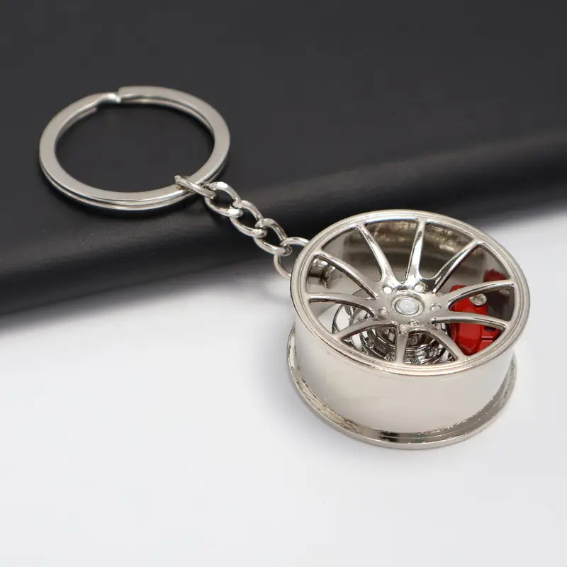Porte-clés jante voiture avec étrier de frein rouge – Breloque métal sportive homme