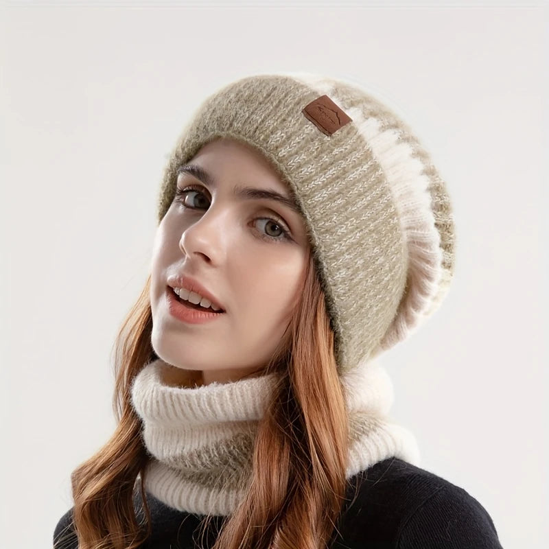 Ensemble Hiver Femme 2/3 Pièces – Bonnet, Tour de Cou et Gants Tactiles Chauds en Laine Tricotée