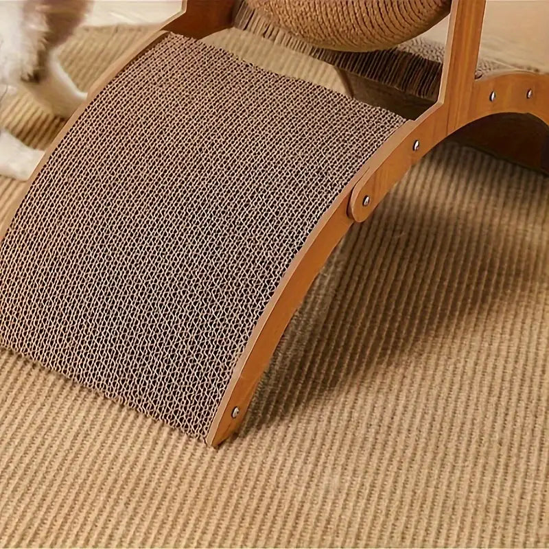 Griffoir en Carton Ondulé avec Support en Bois – Meuble Design et Résistant pour Chats