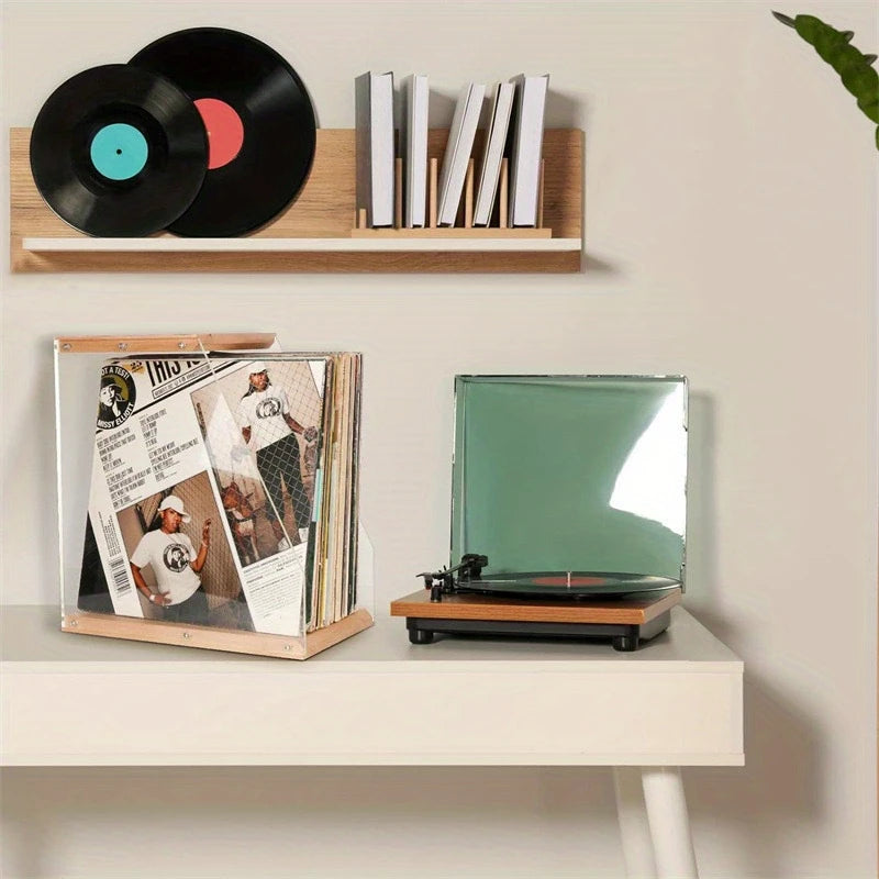 Boîte de Présentation Vinyle en Bois & Acrylique – Support Incliné Design pour Albums LP