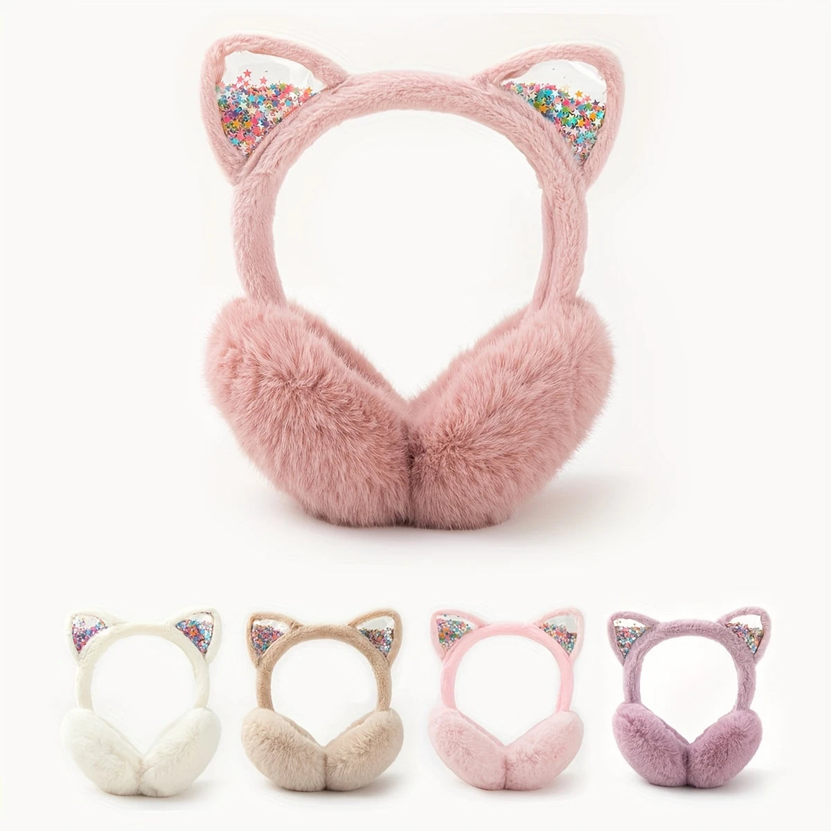 Cache-Oreilles Femme Hiver en Fausse Fourrure – Design Oreilles de Chat avec Paillettes, Doux et Chaud