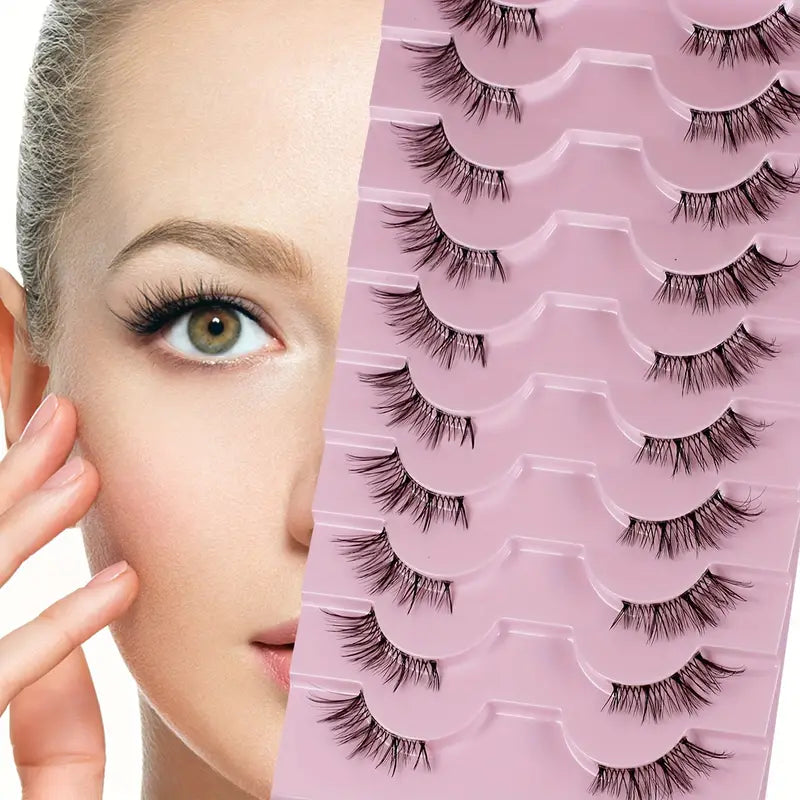 Lot de 10 Paires de Faux Cils Naturels – Légers, Réutilisables et Faciles à Appliquer pour un Regard Élégant