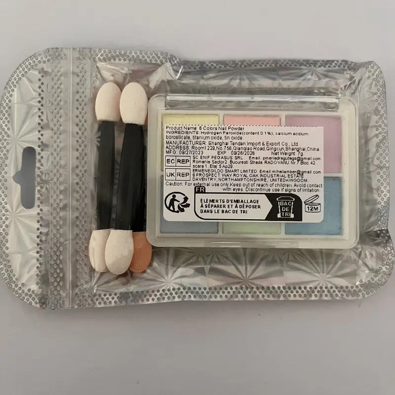 Kit Vernis en Poudre Effet Chrome Sirène – 6 Couleurs Pastel Irisées + Applicateurs