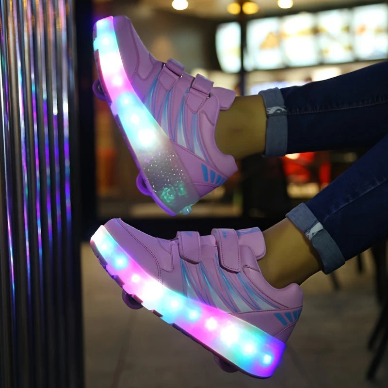 Baskets Lumineuses Enfant – Chaussures LED à Scratch Rose avec Semelle Multicolore, Sport & Loisirs Tendance