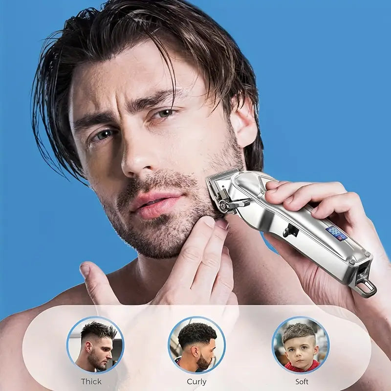 Tondeuse de Coupe Professionnelle Sans Fil – Écran LED, 12 Sabots, Kit Complet pour Coiffeur & Barbier