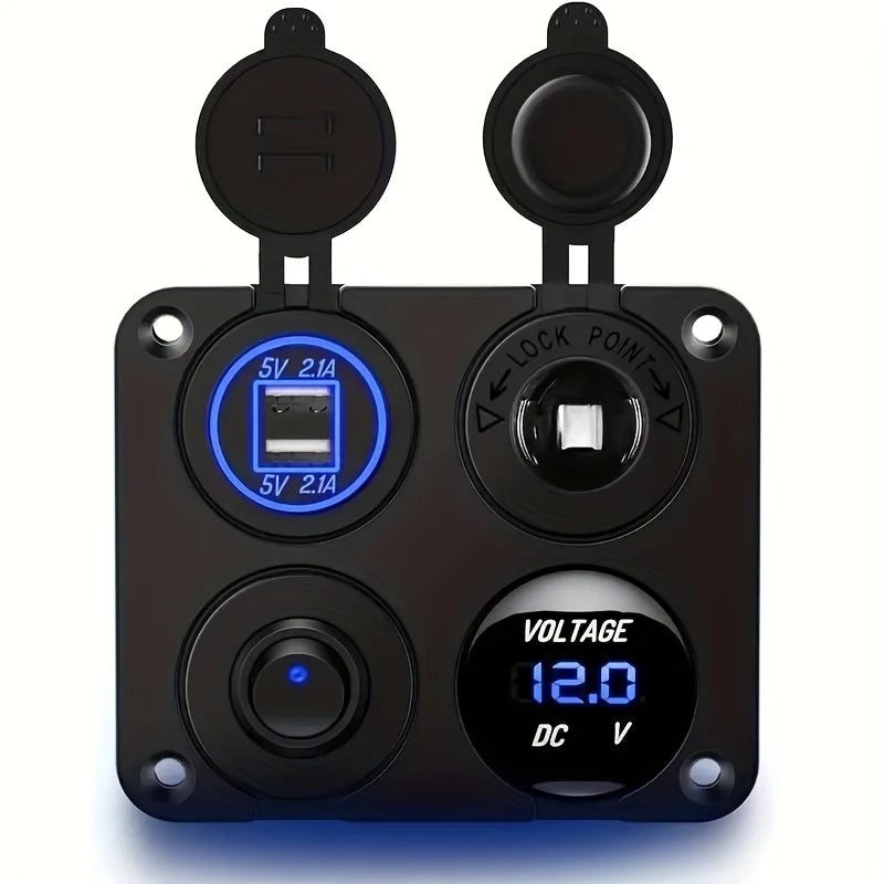 Panneau Prise Allume-Cigare USB avec Voltmètre – Double Port 5V 2.1A, Idéal Voiture, Bateau, Camping-Car