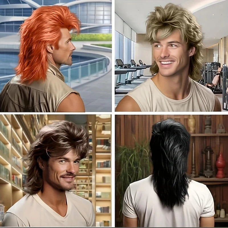 Perruque Homme Années 80 – Coupe Mulet Volumineuse pour Déguisement & Look Rétro