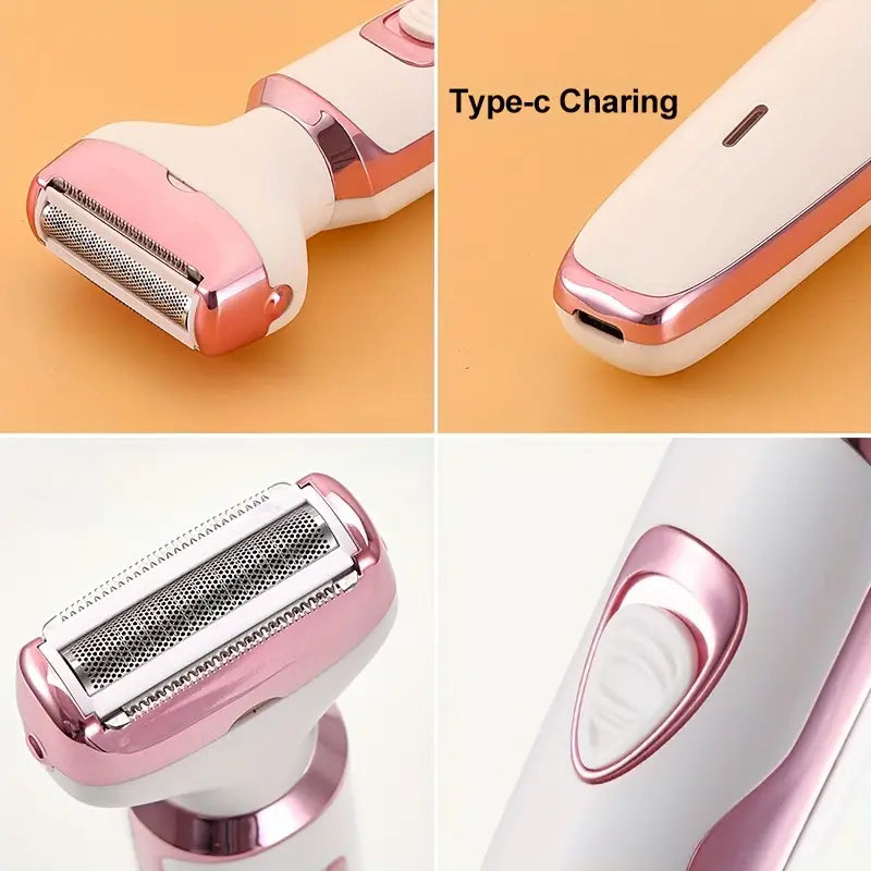 Kit Épilateur Électrique 4-en-1 Femme – Rasoir Visage, Corps, Nez et Sourcils, Appareil Beauté Rechargeable Sans Douleur