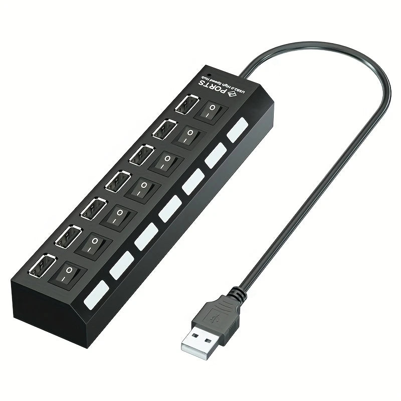Hub USB 4/7 Ports avec Interrupteurs Individuels – Multiprise USB 2.0/3.0 Haute Vitesse pour PC, Ordinateur Portable et Périphériques