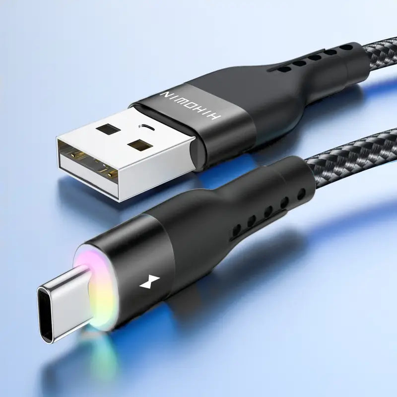 Câble USB-C Tressé Violet avec LED – Charge Rapide 3A – Résistant et Stylé pour Android & Appareils USB-C