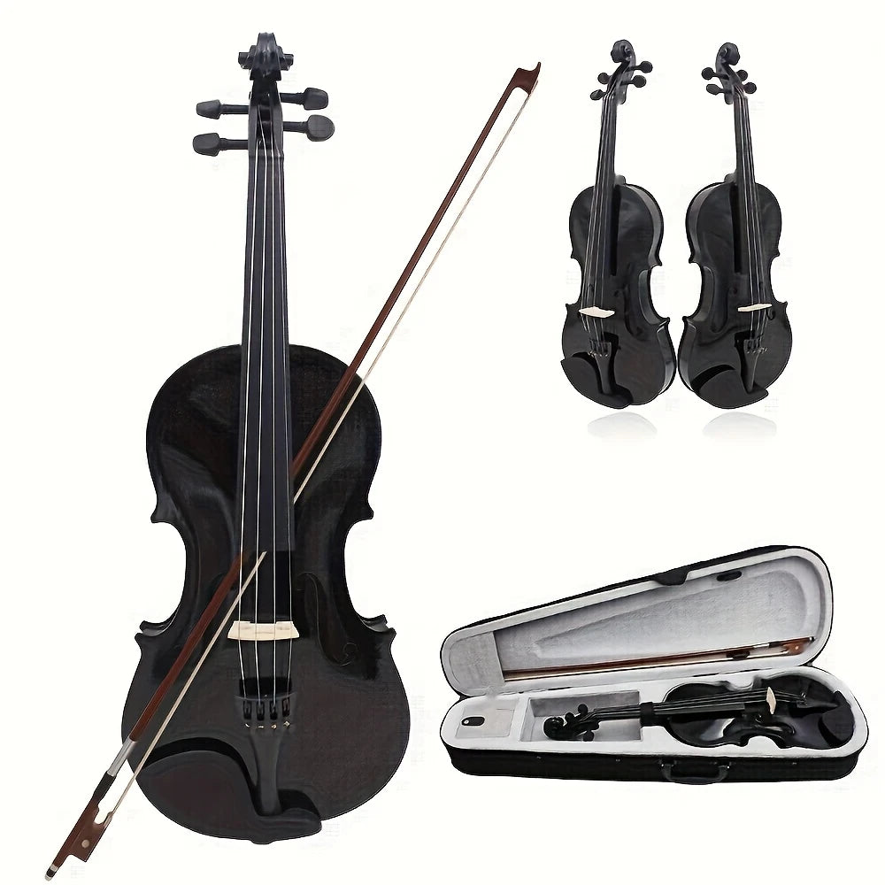 Violon Classique Noir Élégant – Instrument à Cordes 4/4 pour Débutants, Étudiants ou Décoration Musicale