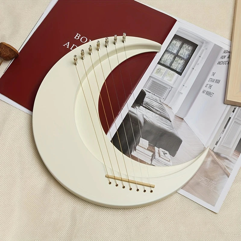 Harpe Lyre en Forme de Lune – Instrument à Cordes Élégant 7 Notes, Design Minimaliste pour Musique Douce & Décoration Artistique