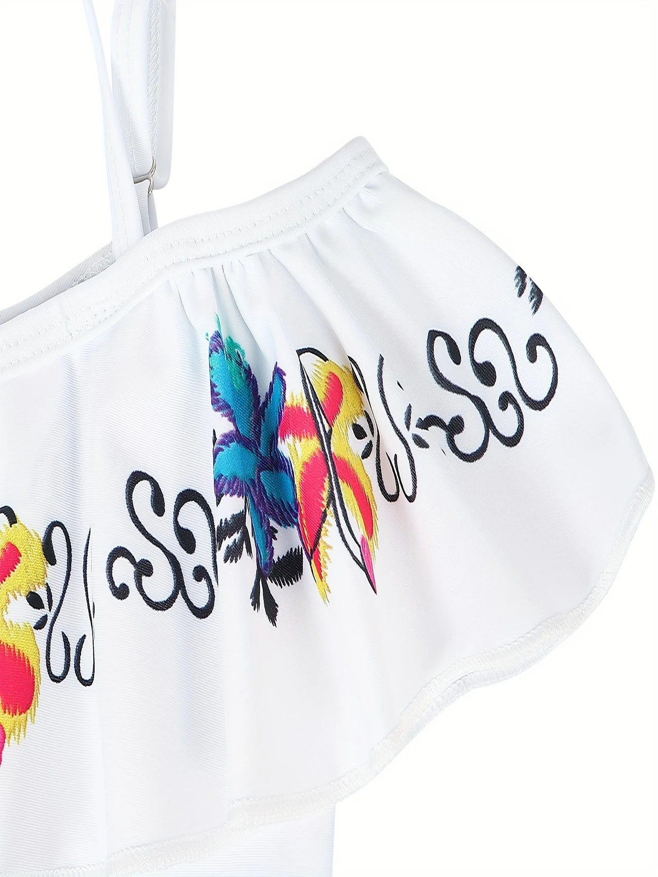 Maillot de bain deux pièces fille – Haut à volants bohème et jupe imprimée avec nœud