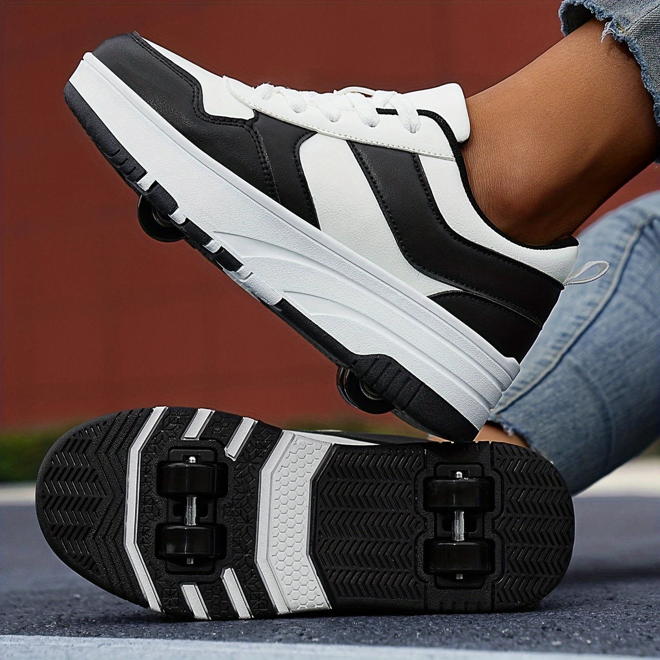 Chaussures à Roulettes Enfant – Baskets à Roues Rétractables Rose et Noir, Sport, Glisse et Fun au Quotidien