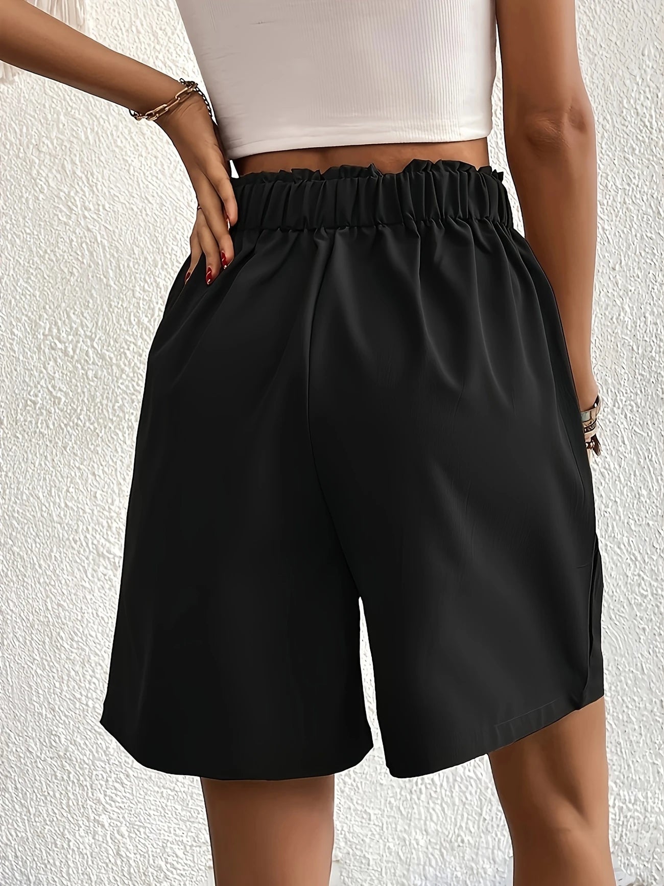 Short de Plage Femme Taille Haute – Coupe Fluide Élégante avec Boutons & Poches