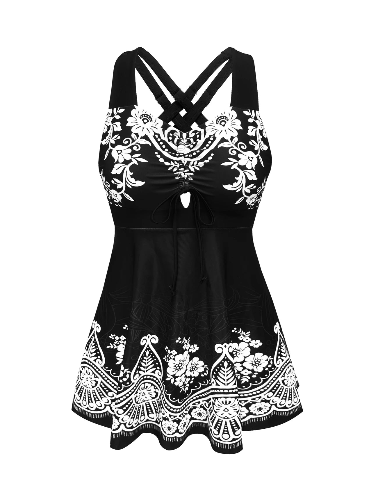Maillot de Bain Robe Femme à Volants – Style Bohème Noir & Blanc, Élégant et Confortable