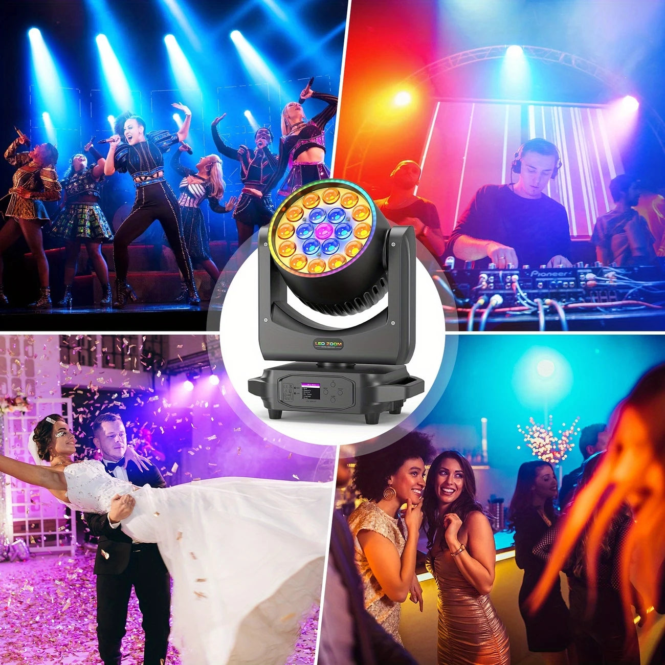 Projecteur LED Moving Head avec Zoom – Éclairage DJ 380W Pro, Tête Mobile DMX pour Soirées & Événements