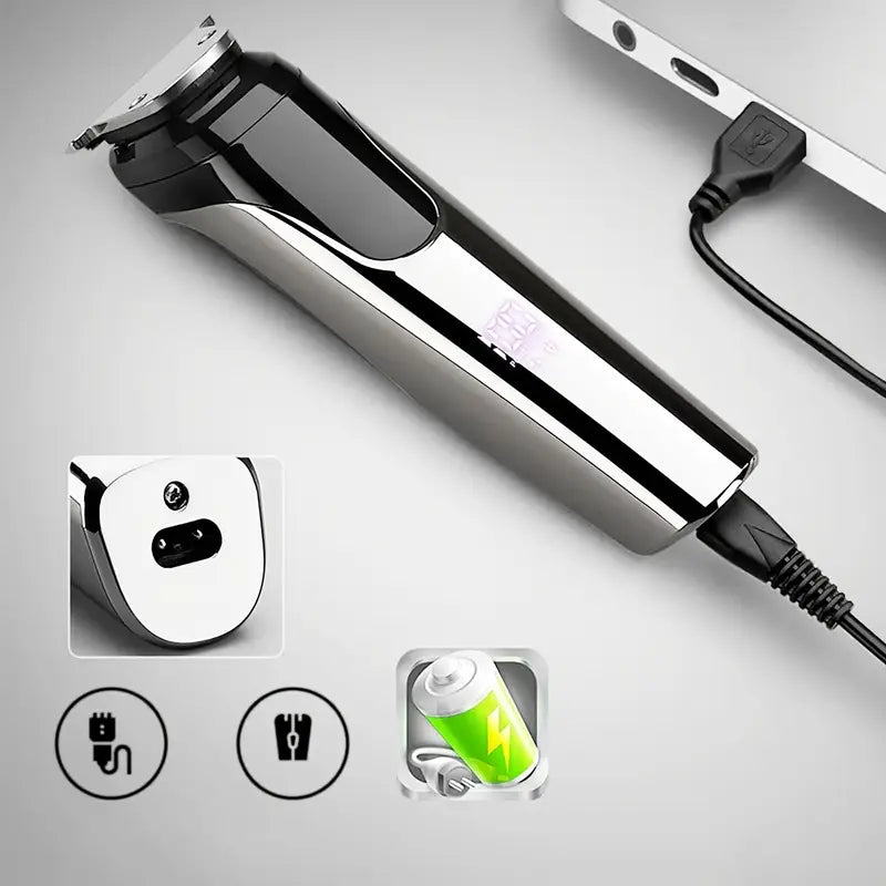 Tondeuse Électrique Multifonction – Rasoir, Tondeuse Nez & Oreilles, Sabots Réglables & Affichage LED
