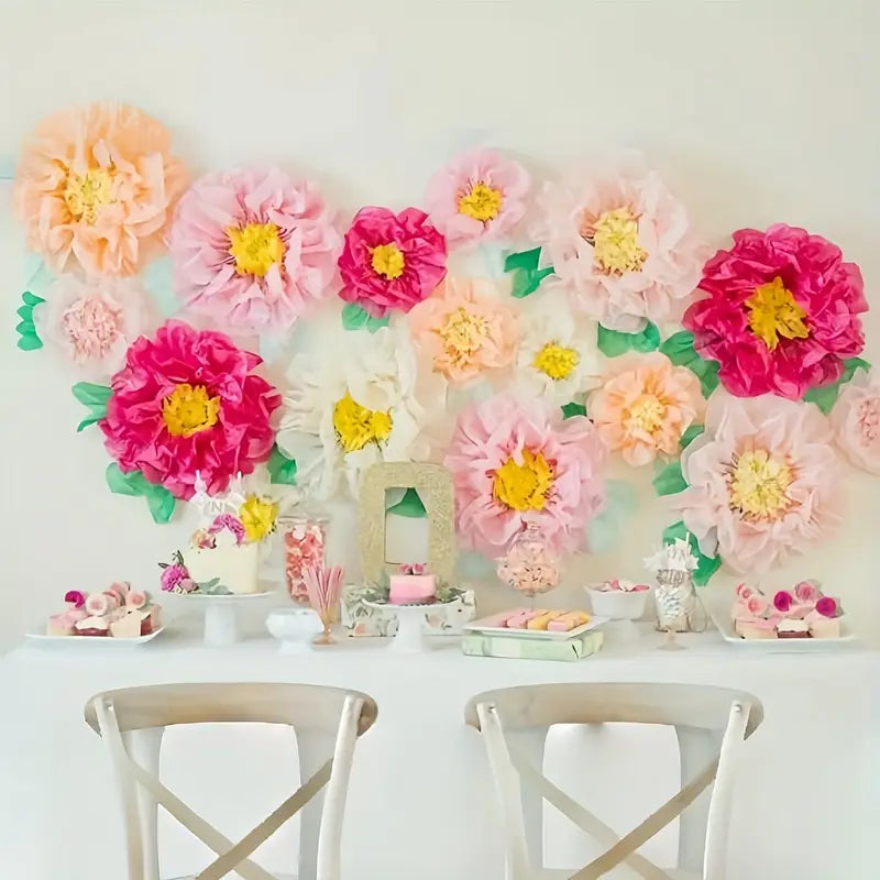 Fleurs Murales en Papier de Soie – Lot de 12 Décorations Colorées pour Classe, Fête ou Mur Créatif