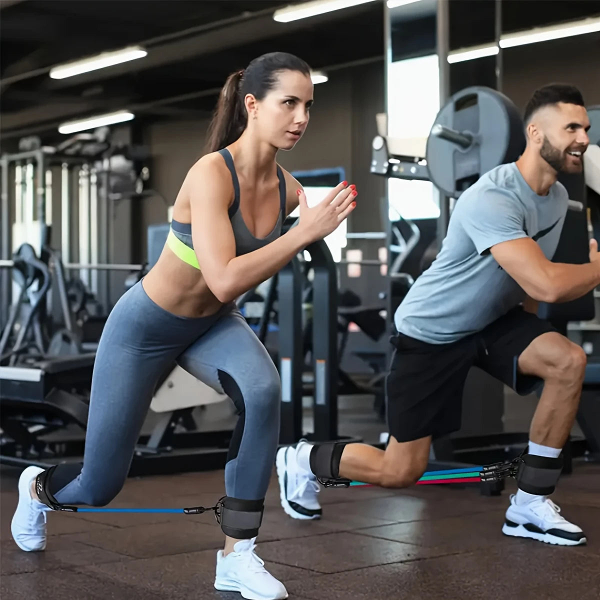 Kit Élastique de Résistance pour Jambes et Fessiers – Bandes avec Fixation Chevilles pour Entraînement à Domicile, Yoga et Fitness