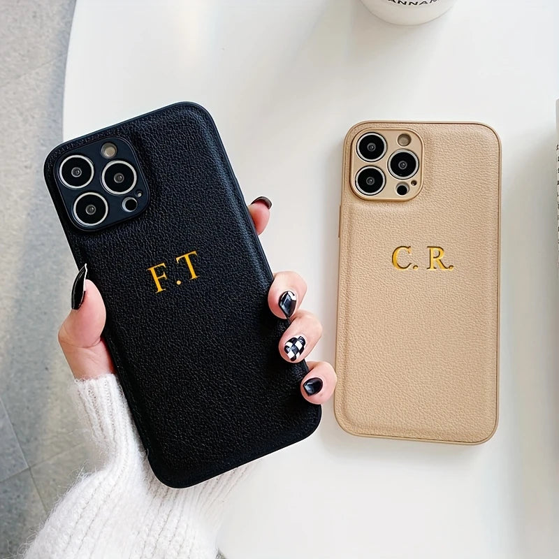 Coque iPhone Personnalisée en Cuir avec Initiales – Design Élégant et Premium pour Téléphone