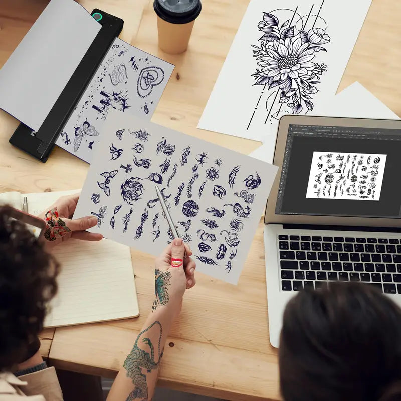 Planche de Tatouages Temporaires à Découper – Motifs Fins et Artistiques | Idéal pour Créateurs, Apprentis Tatoueurs & Projets DIY | Usage Facile, Haute Définition