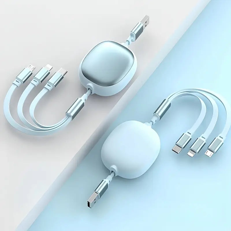Câble de Charge 4-en-1 Universel Rétractable – USB vers Type-C, Micro USB et Lightning – Design Compact et Élégant