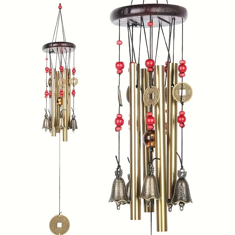 Carillon Feng Shui en Cuivre et Bois – Clochettes décoratives apaisantes pour jardin ou intérieur