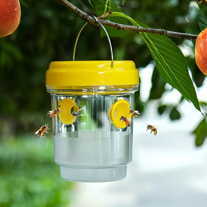 Piège à Insectes Volants Réutilisable – Pot Transparent avec Couvercle Jaune pour Capturer Guêpes, Mouches et Moustiques