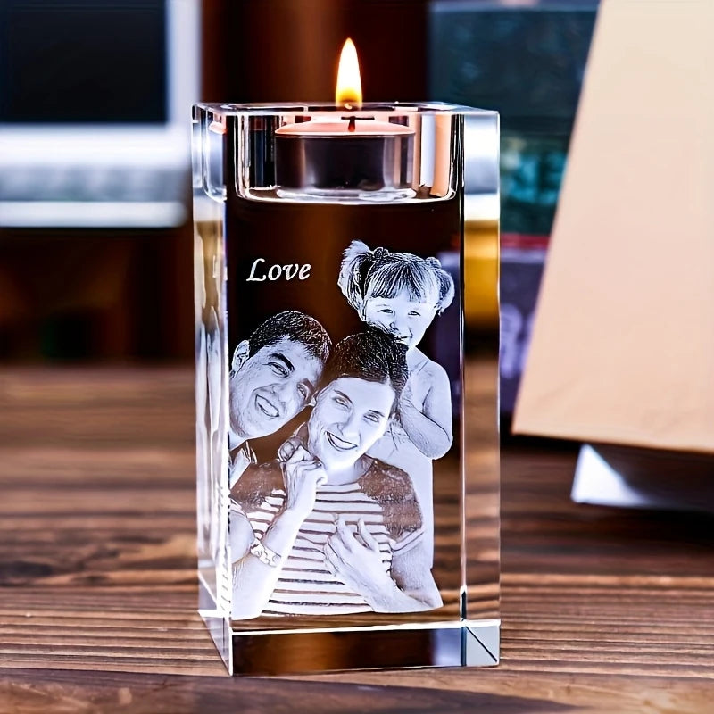 Photophore en cristal personnalisé avec photo gravée 3D – Cadeau souvenir unique et émouvant