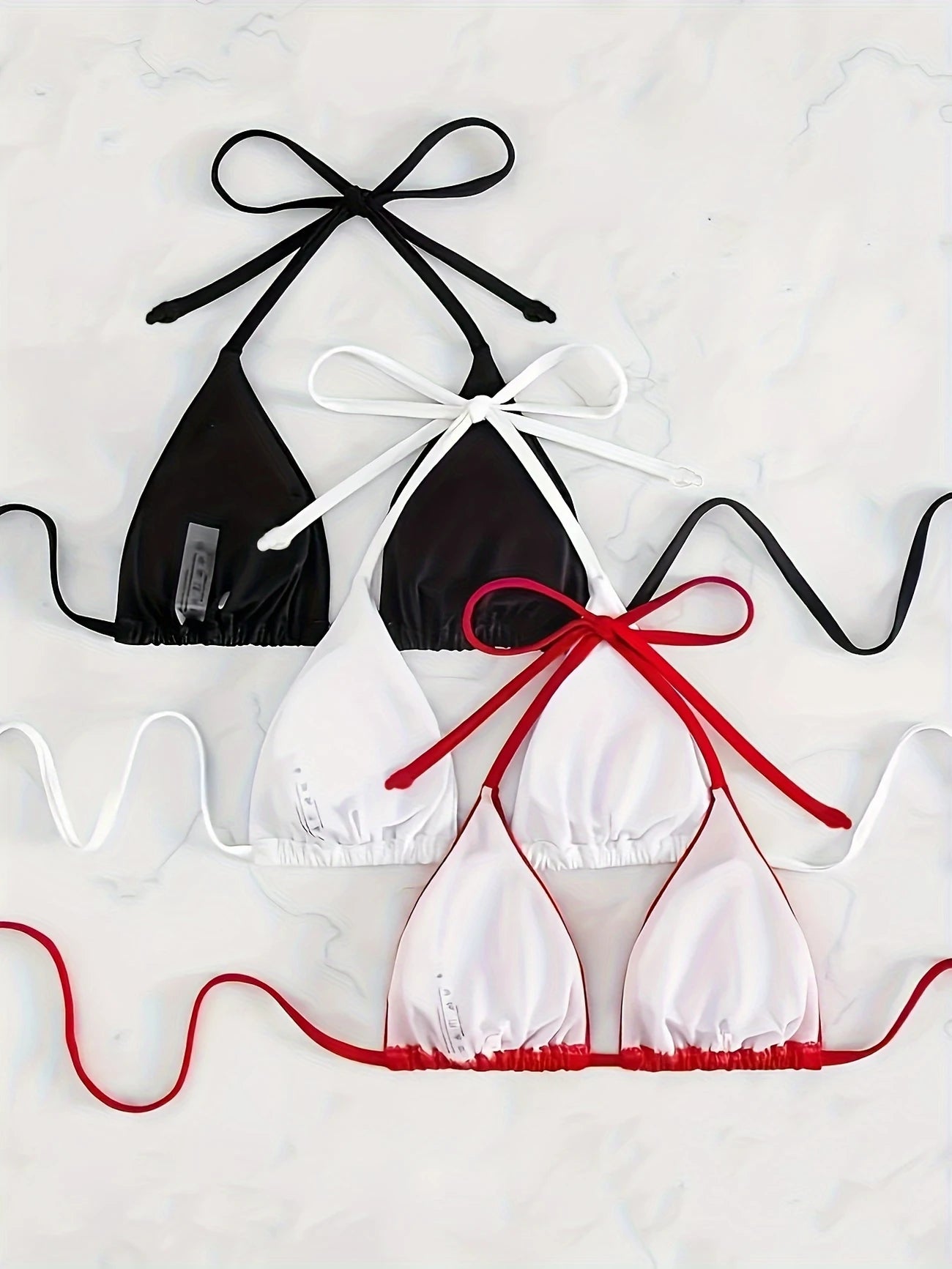 Haut de Bikini Femme Triangle – Lot de Basiques Indémodables à Nouer (Noir, Blanc, Rouge)