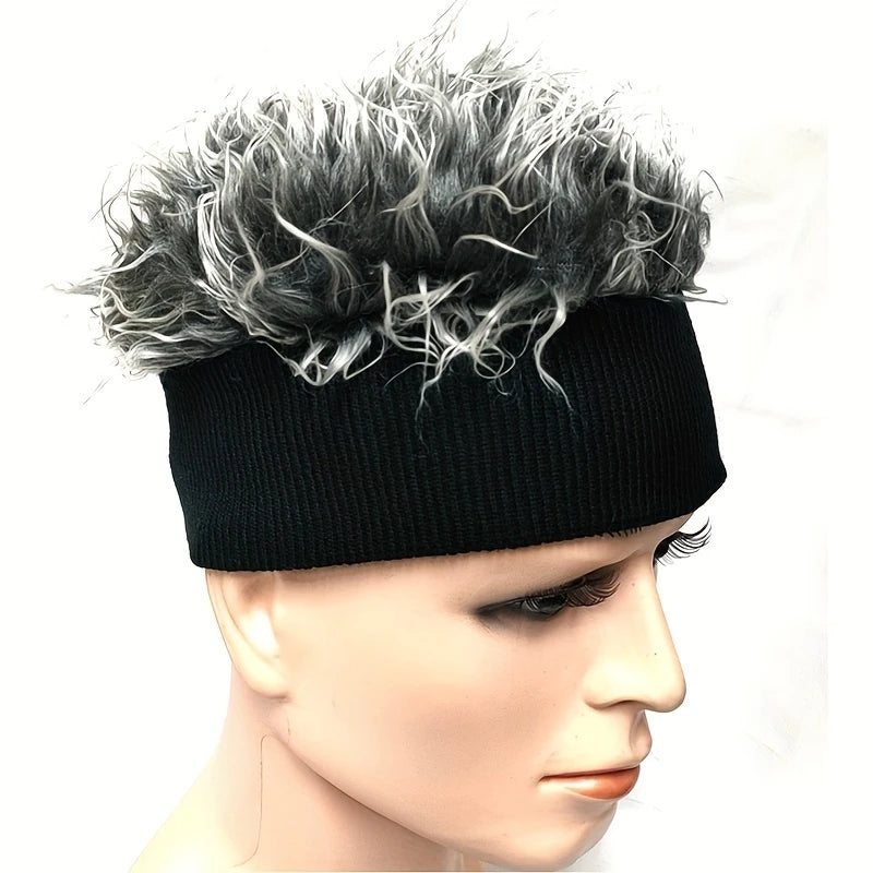 Bandeau Perruque Homme avec Cheveux Gris Bouclés – Effet Naturel & Look Sport Décontracté