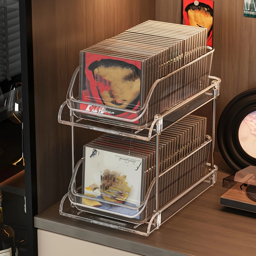 Étagère Transparente pour Rangement CD – Organiseur Empilable & Design Élégant