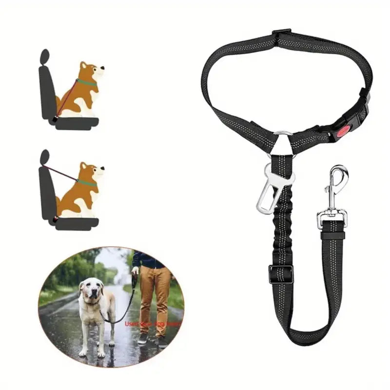 Laisse de Sécurité 2 en 1 pour Chien – Ceinture de Voiture et Laisse de Promenade Réglable et Antichoc