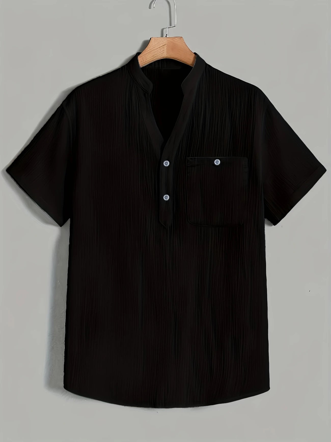 Chemise Homme Col Mao Décontractée – Manches Courtes Boutonnée, Style Estival Chic