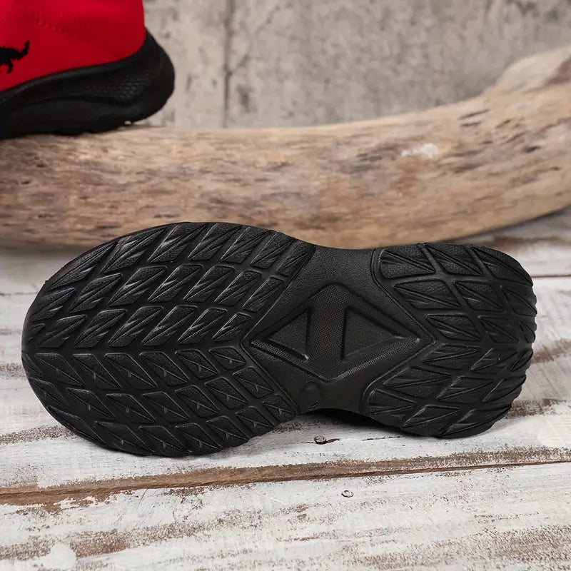 Chaussures sans lacets garçon rouges – Mocassins légers motif dinosaures noirs