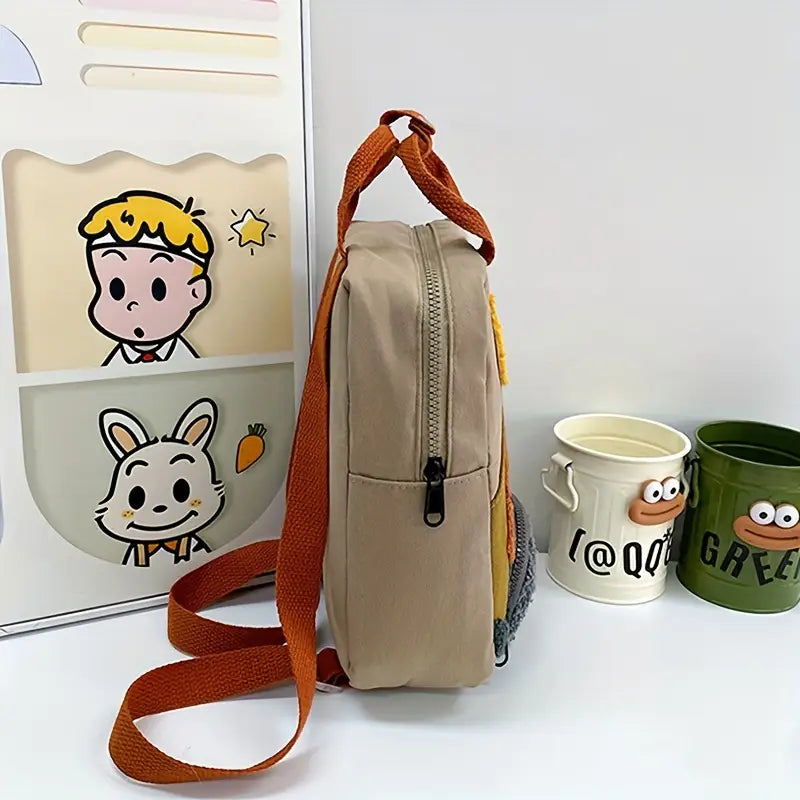 Sac à Dos Enfant Beige avec Bretelles Colorées – Cartable Maternelle Léger et Pratique