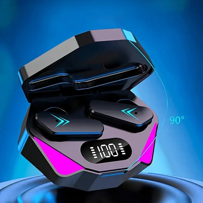 Écouteurs Sans Fil Bluetooth Gaming avec Boîtier LED – Son Stéréo HD et Affichage Numérique