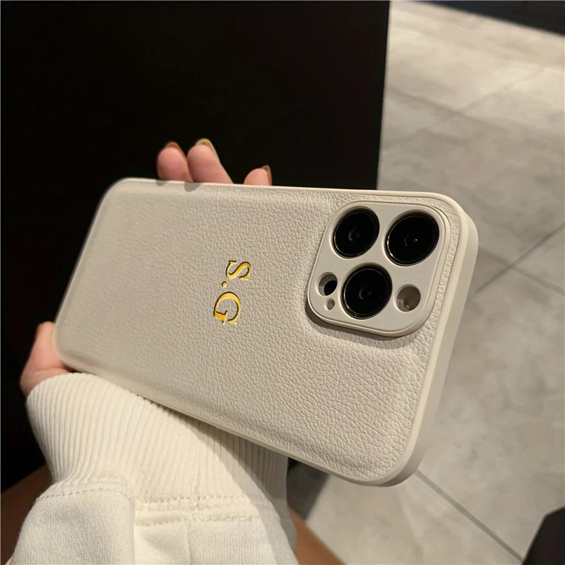 Coque iPhone Personnalisée en Cuir avec Initiales – Design Élégant et Premium pour Téléphone
