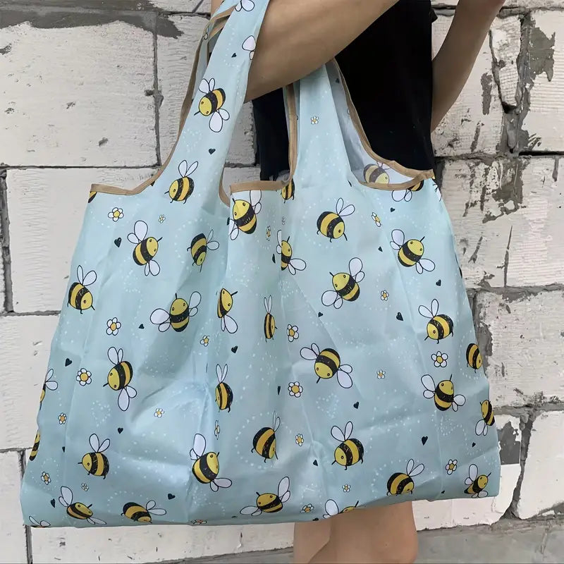 Sac Cabas Femme Pliable Motif Abeilles Jaune – Tote Bag Réutilisable et Écologique